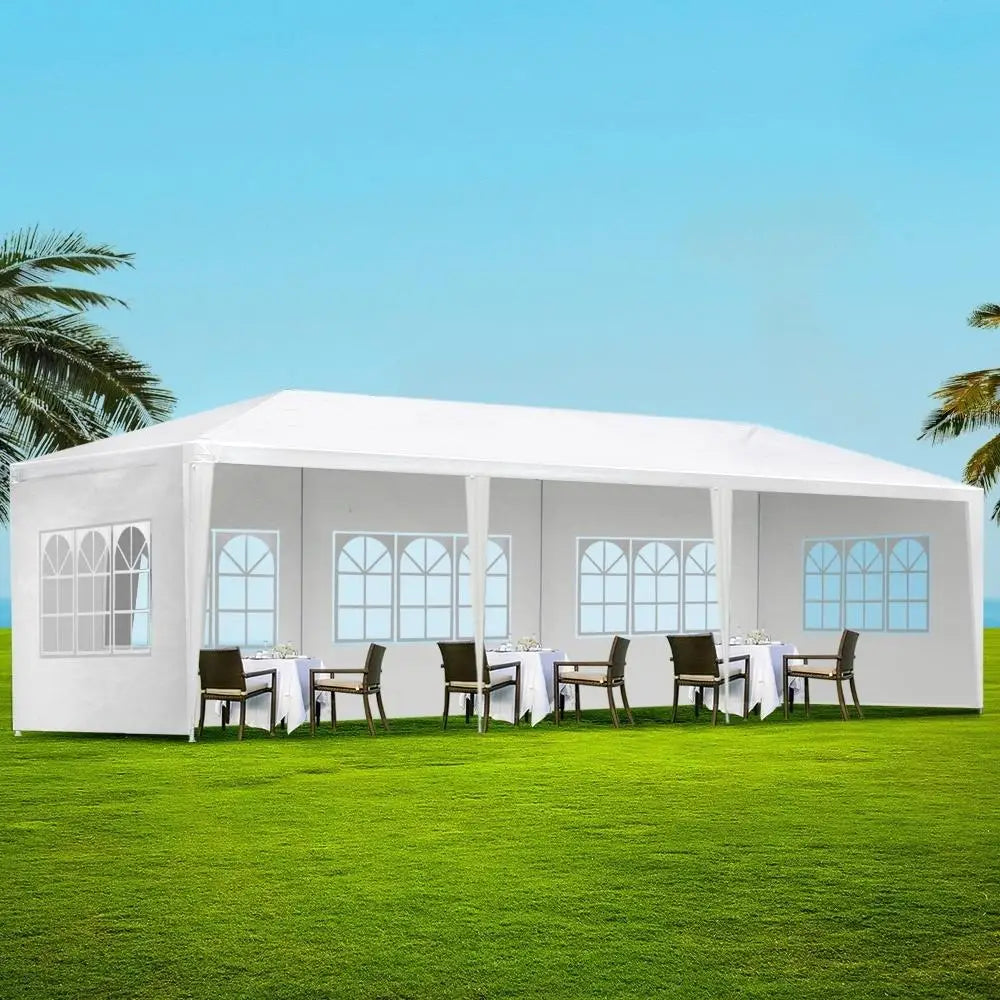 OEM Outdoor Marquee Gazebo Party Tent with 5 Removable Window Side Panels Steel Frame White 3x9m