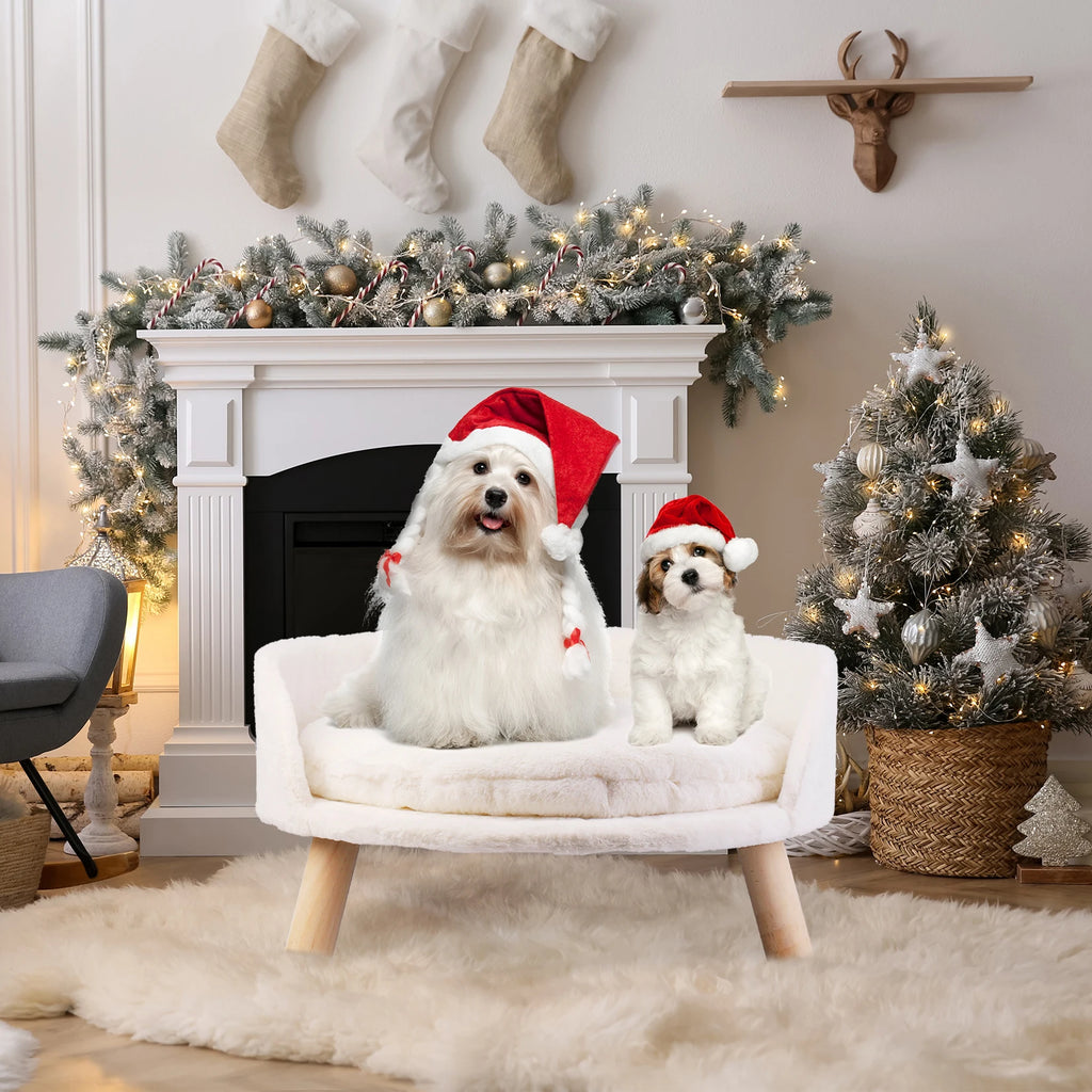 OEM Pet Sofa Soft Plush Wooden Legs Cushion White 40CM