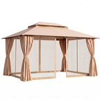 OEM Outdoor Gazebo Canopy Steel Frame Curtains Beige 3x4m