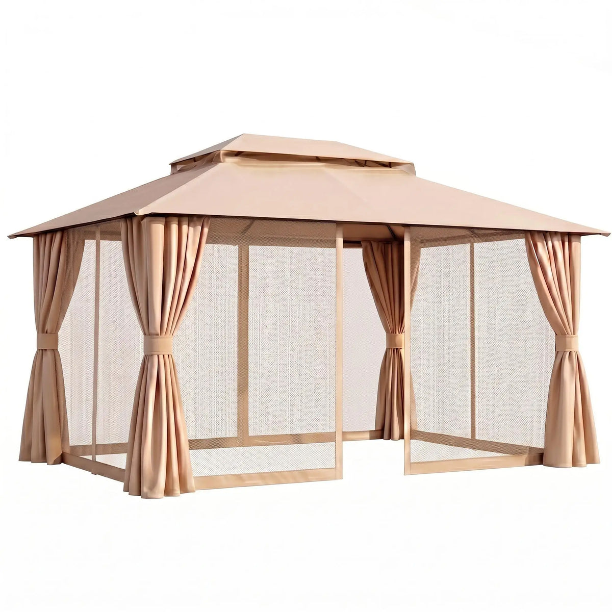 OEM Outdoor Gazebo Canopy Steel Frame Curtains Beige 3x4m