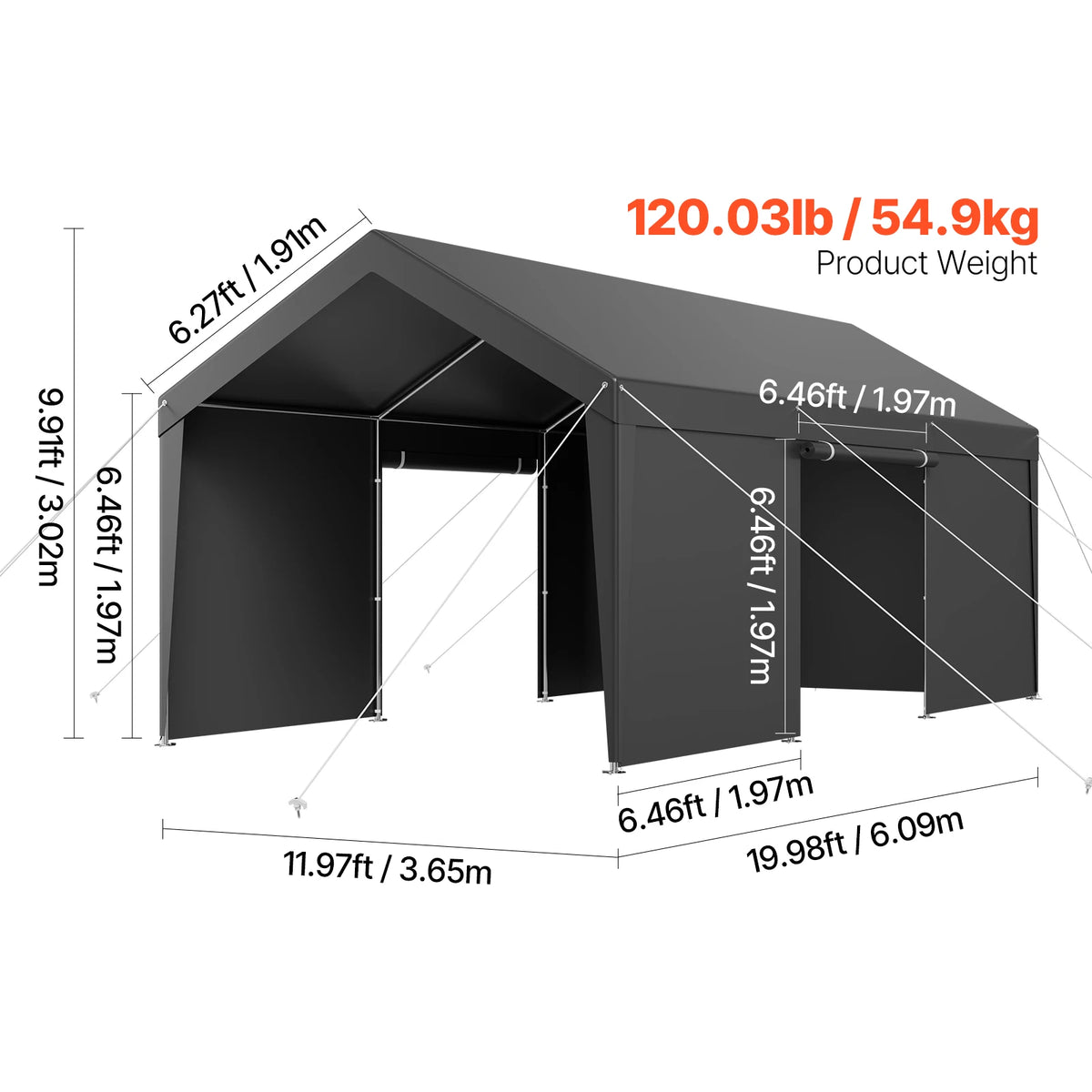 OEM Portable Carport Canopy Removable Sidewalls Zipper Door Gray 10x20ft