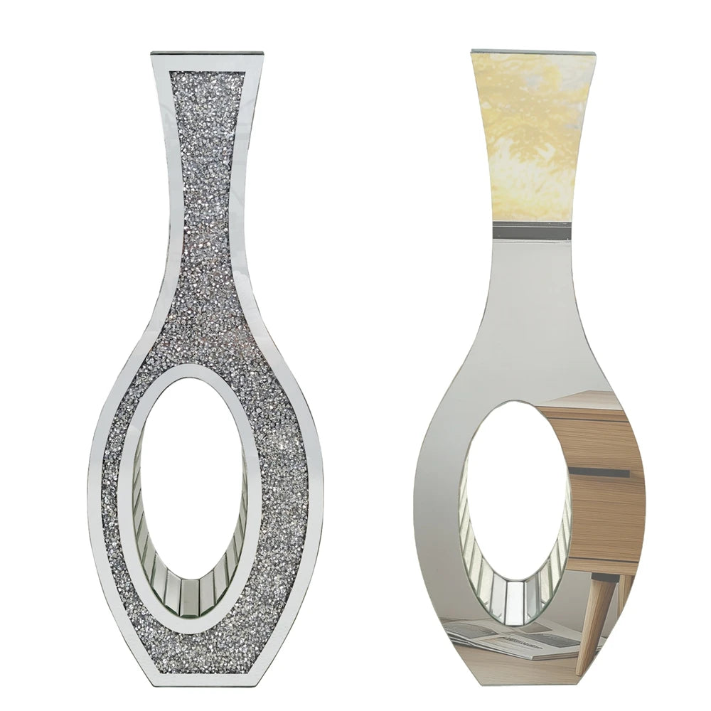 OEM Floor Vase Mirrored Crushed Diamond Silver Tall