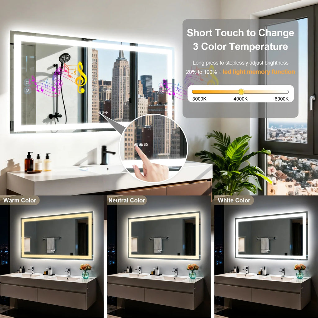 OEM Bathroom Mirror LED Backlit Bluetooth Speaker Silver