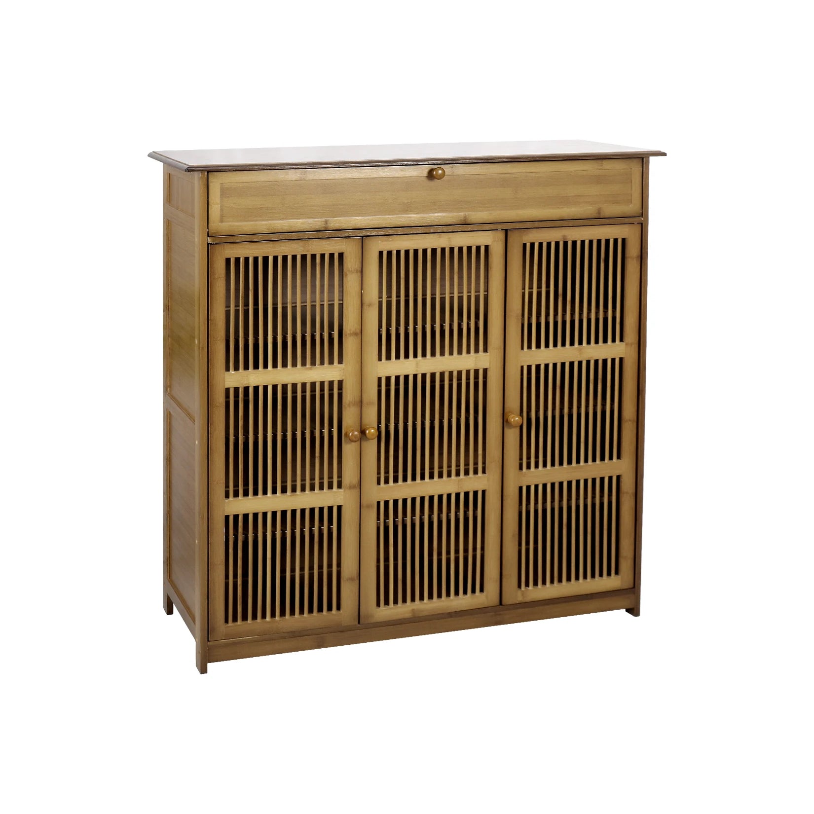 OEM Shoe Cabinet 4-Tier Bamboo Storage 3 Doors Brown Wood