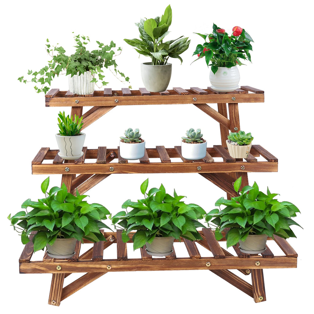 OEM Plant Display Rack 3-Tier Stepped Corner Dark Brown