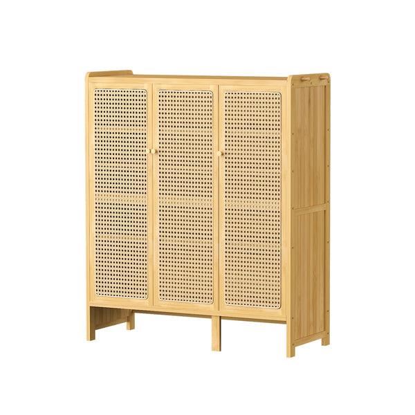 Bamboo Shoe Storage Cabinet - 6 Tier with Doors - Natural Wood