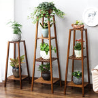 Plant Stand - Tiered Bamboo Design - Natural Wood