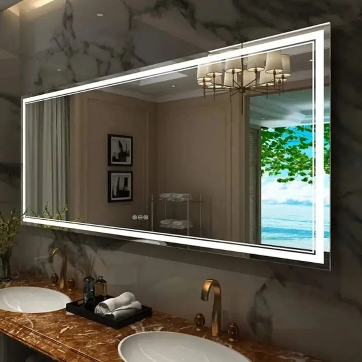 OEM Bathroom Mirror Rectangular LED Backlit Touch Sensor Silver 100x60cm