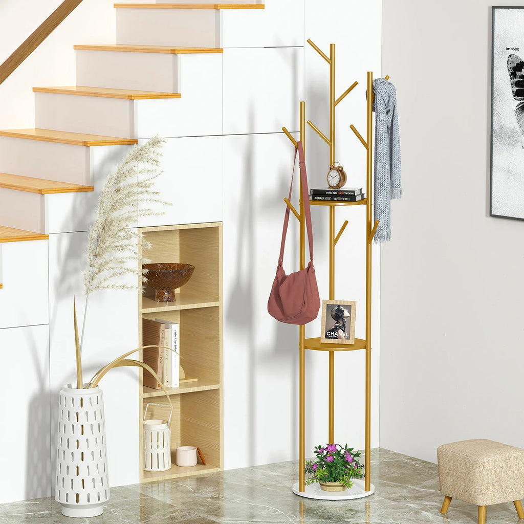 OEM Coat Stand Marble Base 2 Storage Shelves Gold