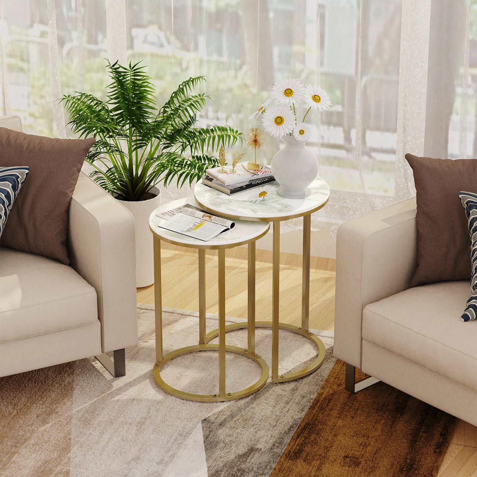 OEM Side Tables Round Design White/Gold