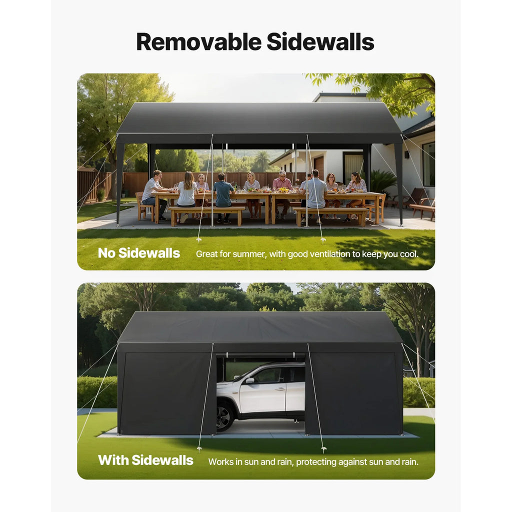 OEM Portable Carport Canopy Removable Sidewalls Zipper Door Gray 10x20ft