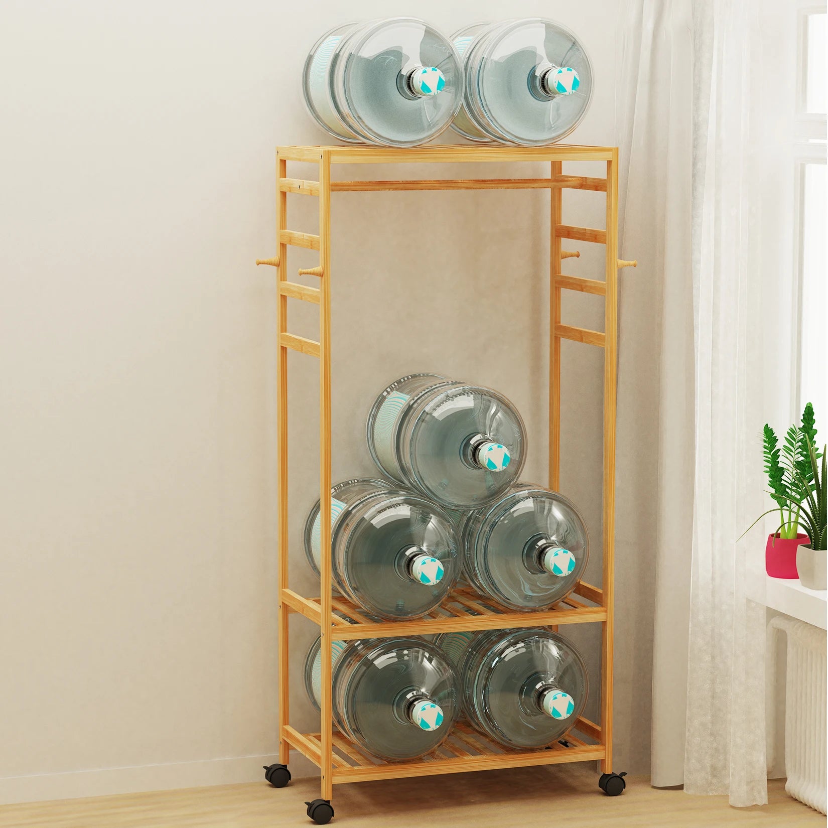 OEM Clothes Rack Bamboo Rolling Wheels Natural