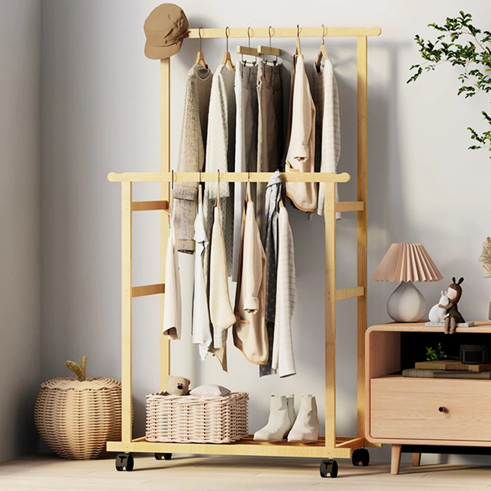 OEM Clothes Rack Bamboo Wheels Locks Light Oak