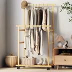 OEM Clothes Rack Bamboo Wheels Locks Light Oak