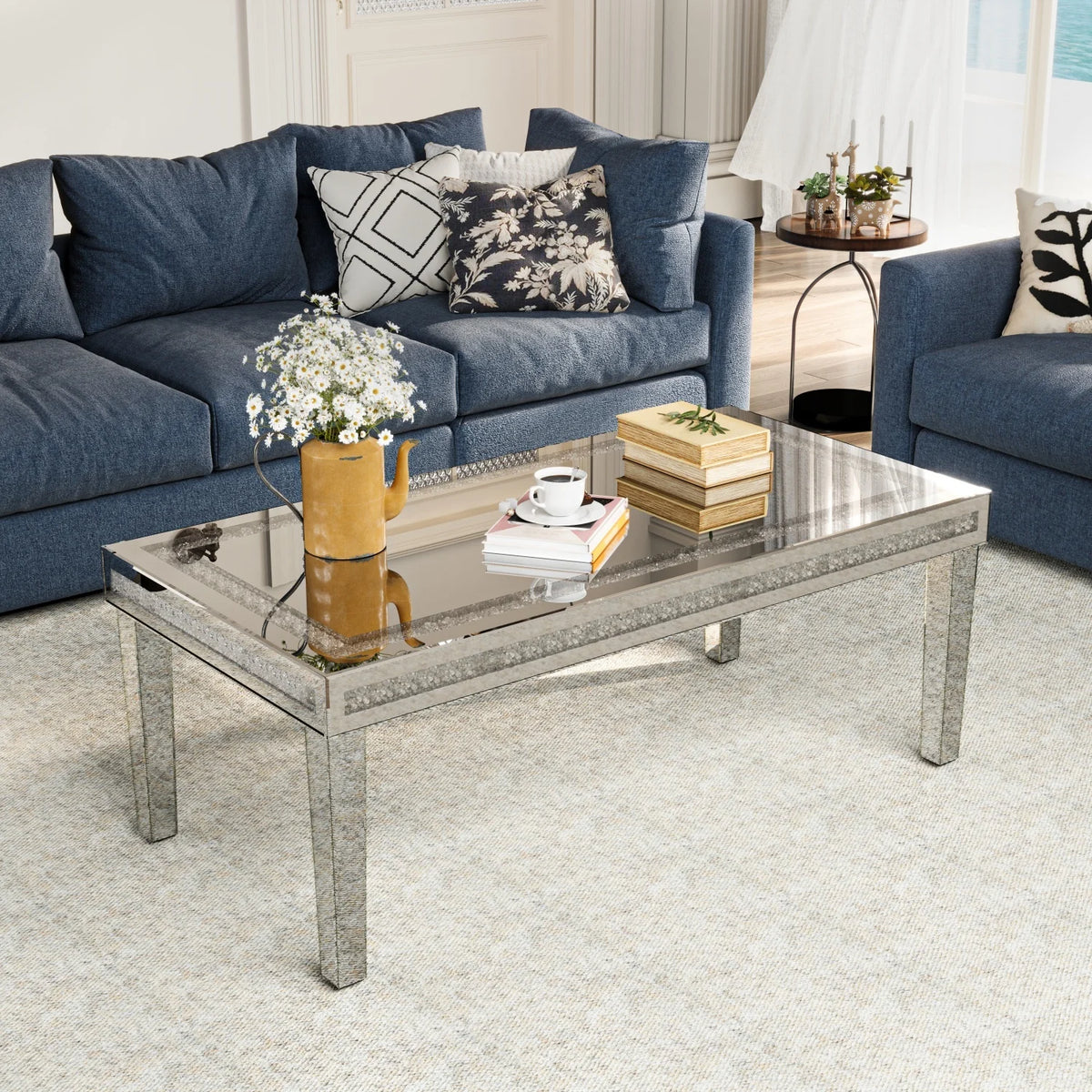 OEM Coffee Table Rectangular Mirrored Crystal Inlay 120CM