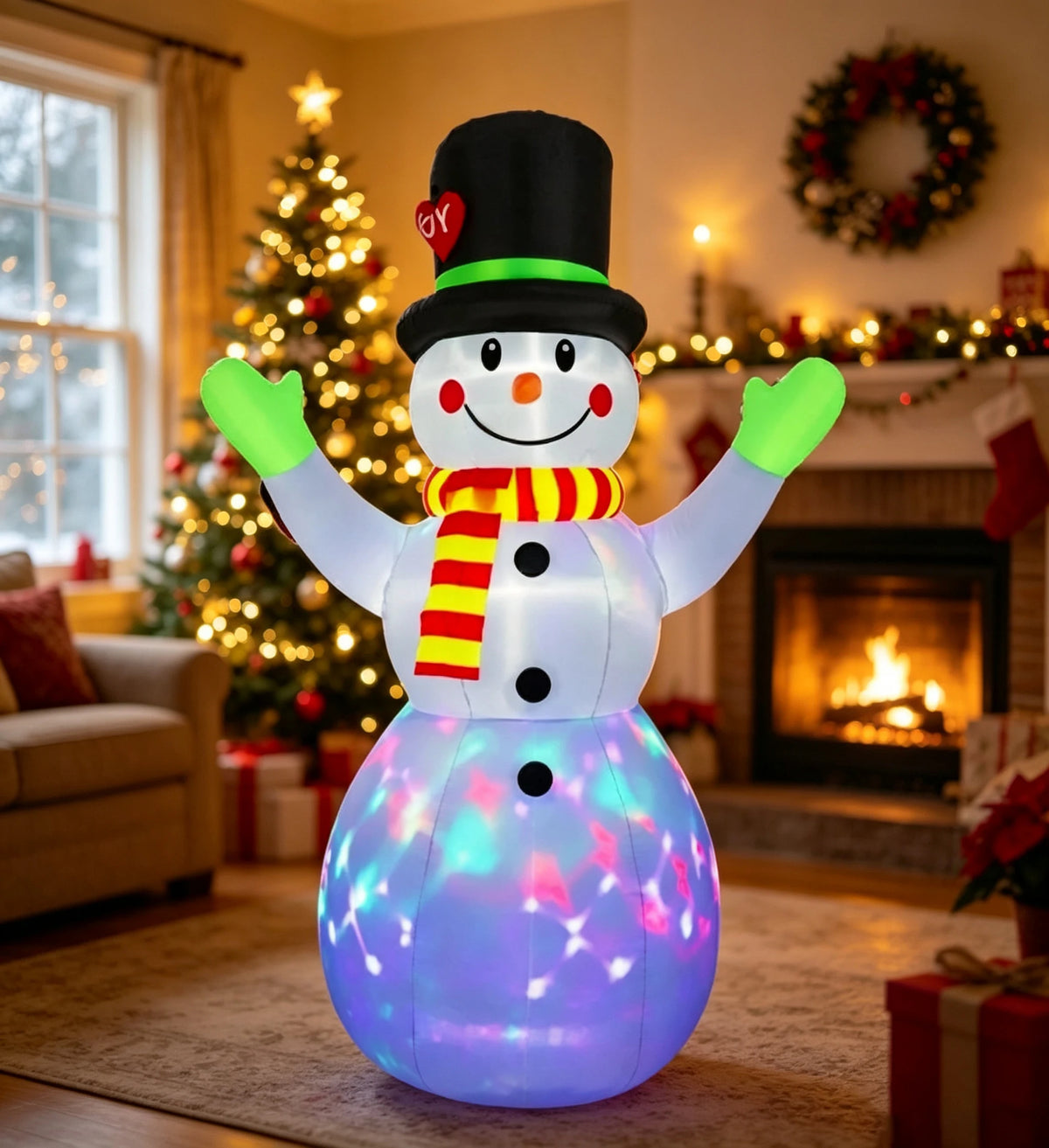 OEM Christmas Inflatable Snowman LED Lights Waterproof White