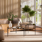 OEM Coffee Table Round Tempered Glass Top Metal Legs Brown Tinted