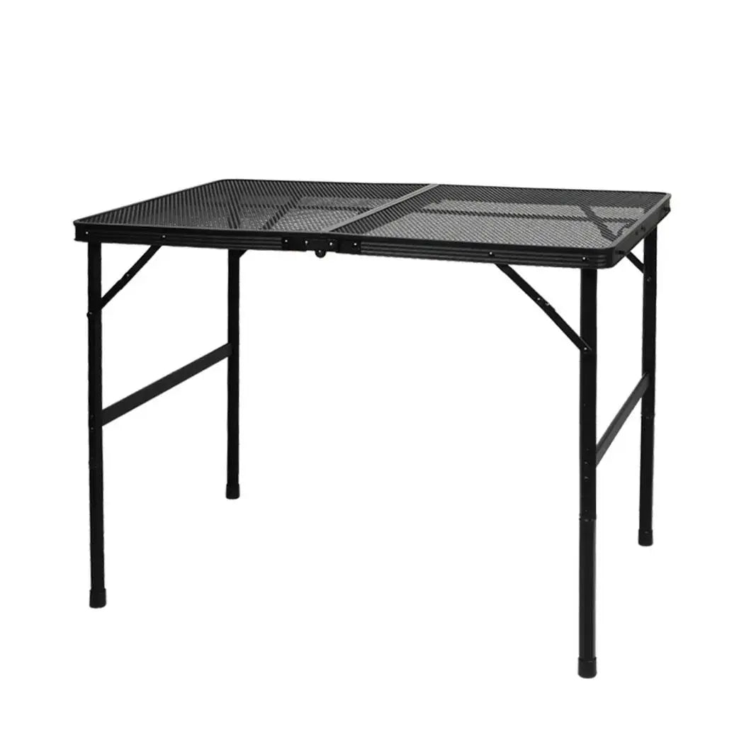 OEM Folding Grill Table Adjustable Height Steel Mesh Top Black 90 × 60 ×70cm