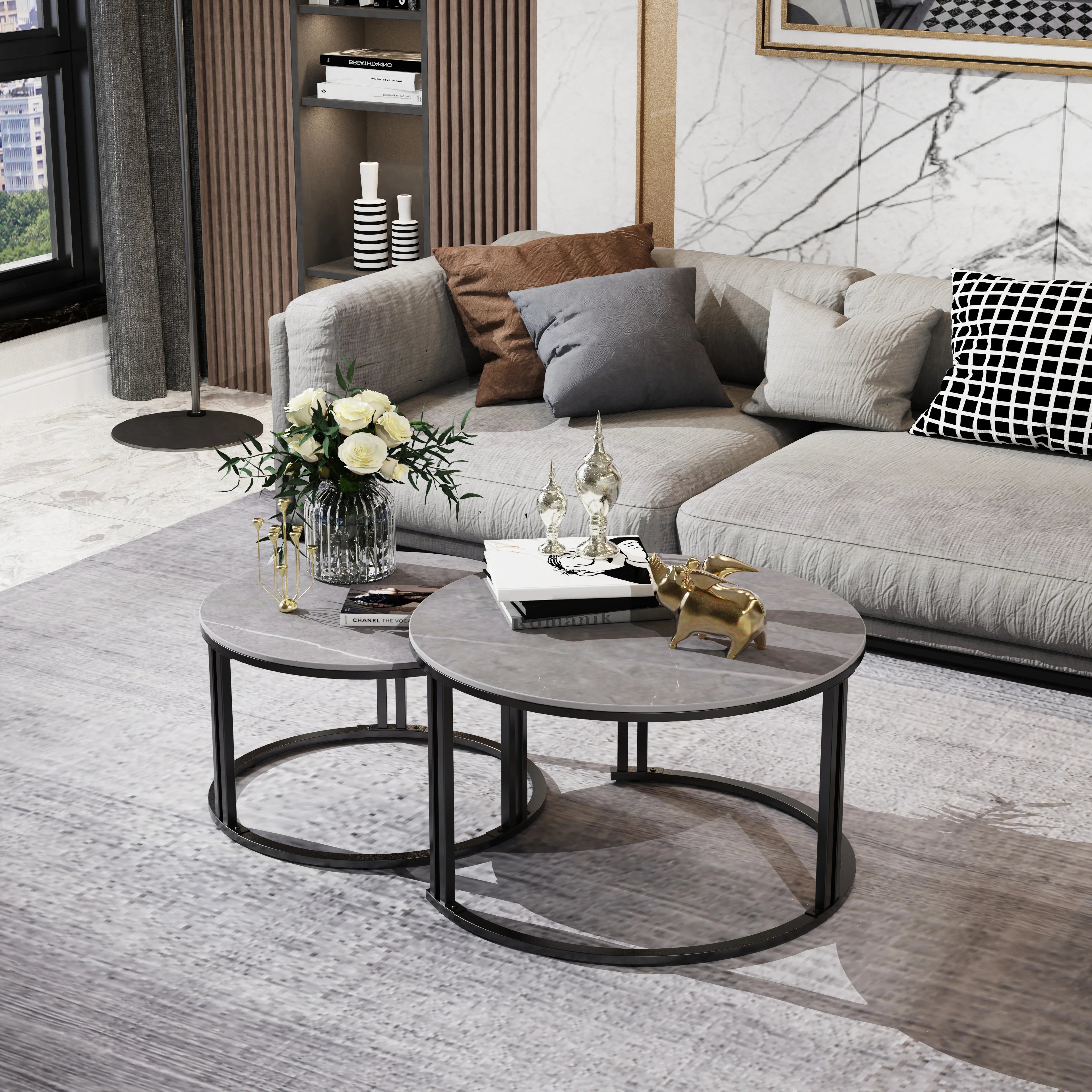 Coffee Table Set - Sintered Stone - Dark Grey