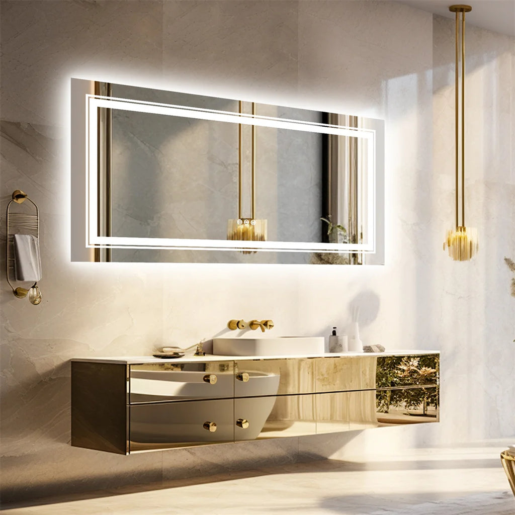 OEM Bathroom Mirror Wide LED Silver
