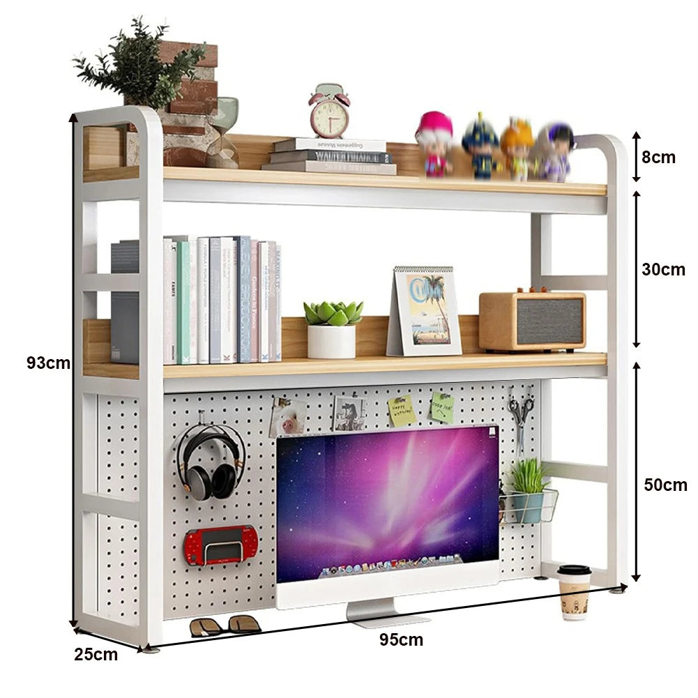 OEM Desktop Hutch Bookshelf 2-Tier Heavy Duty Metal White