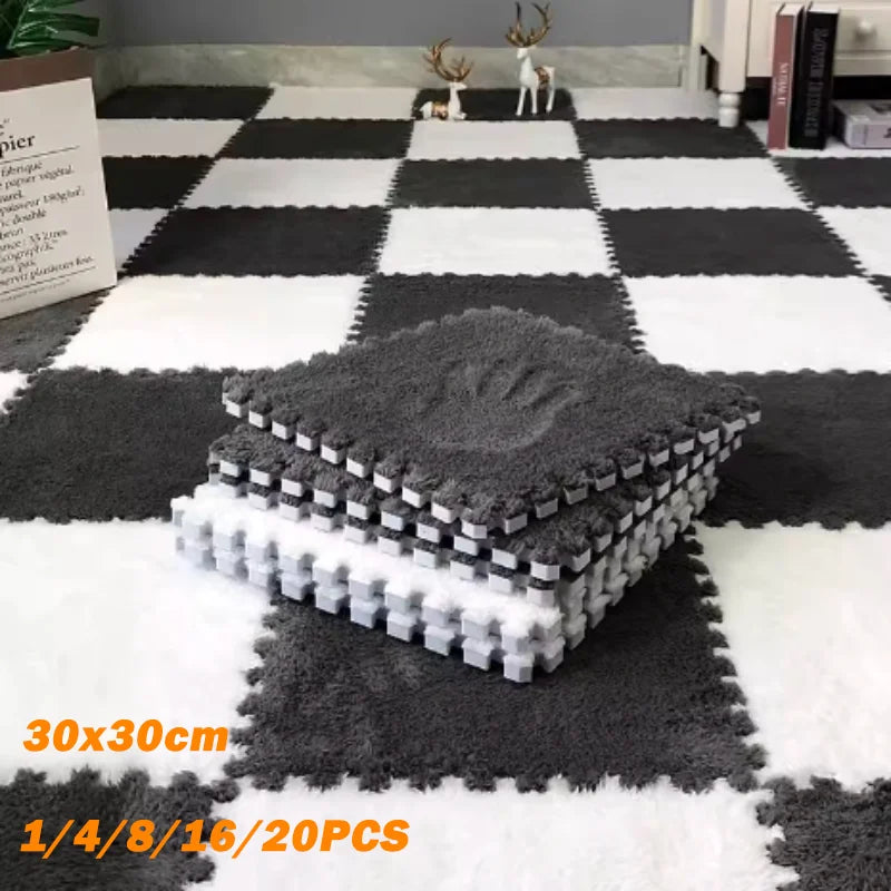 OEM Plush EVA Foam Interlocking Play Mat Floor Tiles Black White 30x30x1cm 20 Pack