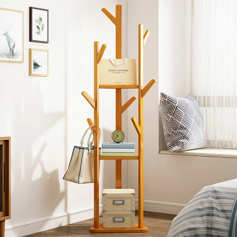 OEM Corner Coat Rack Bamboo Natural