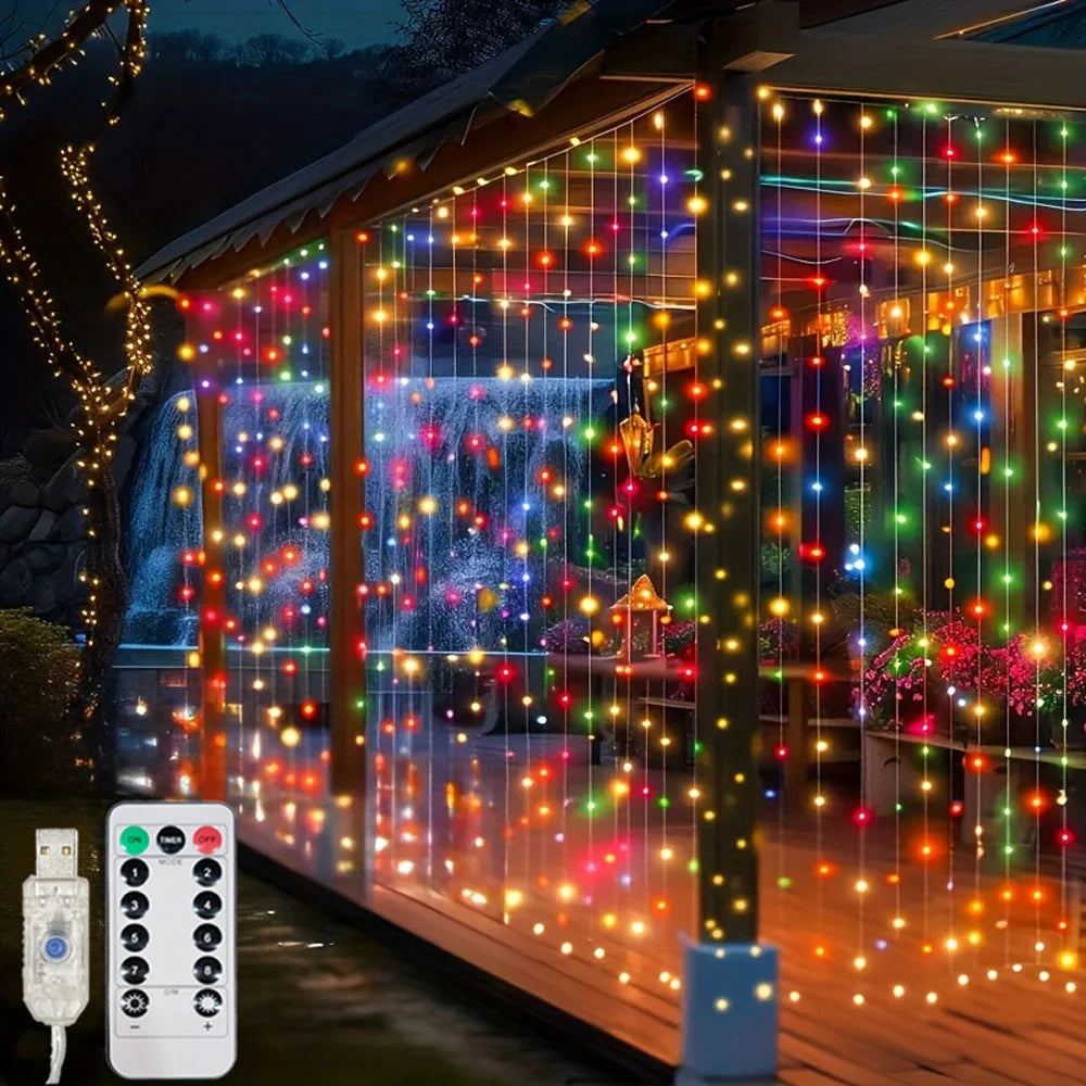 OEM USB Curtain Fairy String Lights Remote Control 600 LED Multicolor