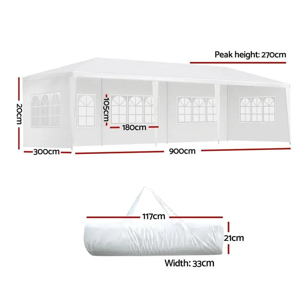 OEM Outdoor Marquee Gazebo Party Tent with 5 Removable Window Side Panels Steel Frame White 3x9m