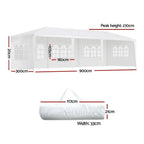 OEM Outdoor Marquee Gazebo Party Tent with 5 Removable Window Side Panels Steel Frame White 3x9m