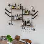 OEM Wall Wine Rack Industrial Pipe Shelves Glass Holder Rustic Brown Medium