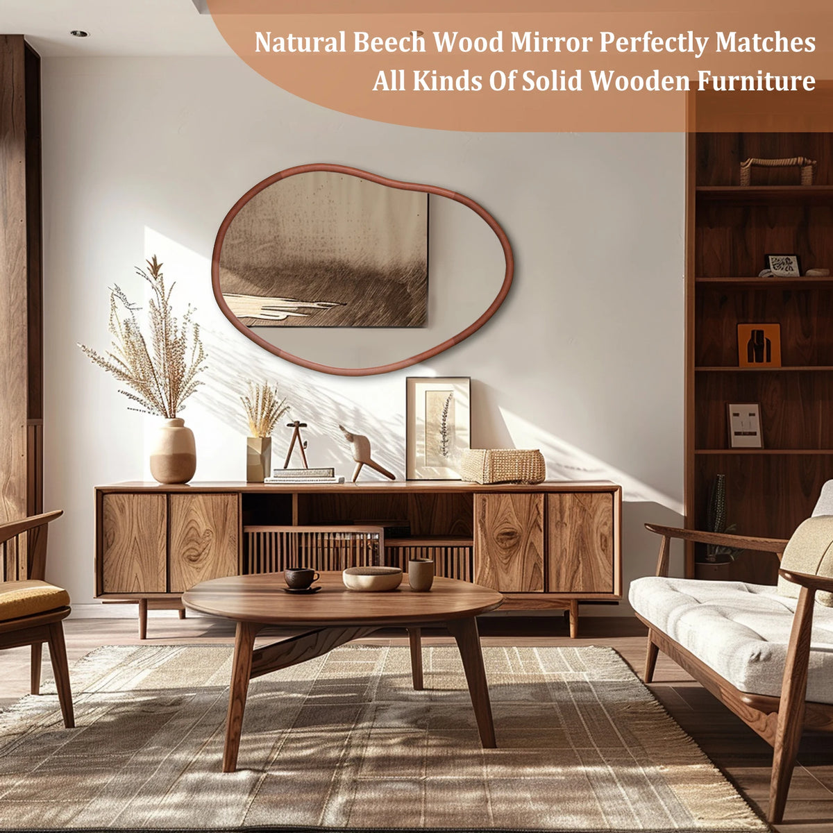 OEM Wall Mirror Asymmetrical Wood Frame Mid Century