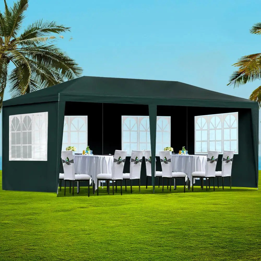 OEM Outdoor Marquee Gazebo Tent with 4 Removable Window Side Panels Steel Frame Green 3x6m
