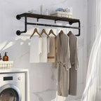 Industrial Pipe Clothing Rack with Shelf - Black