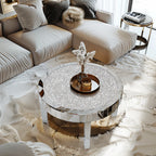 OEM Coffee Table Round Mirrored Crystal Inlay Silver