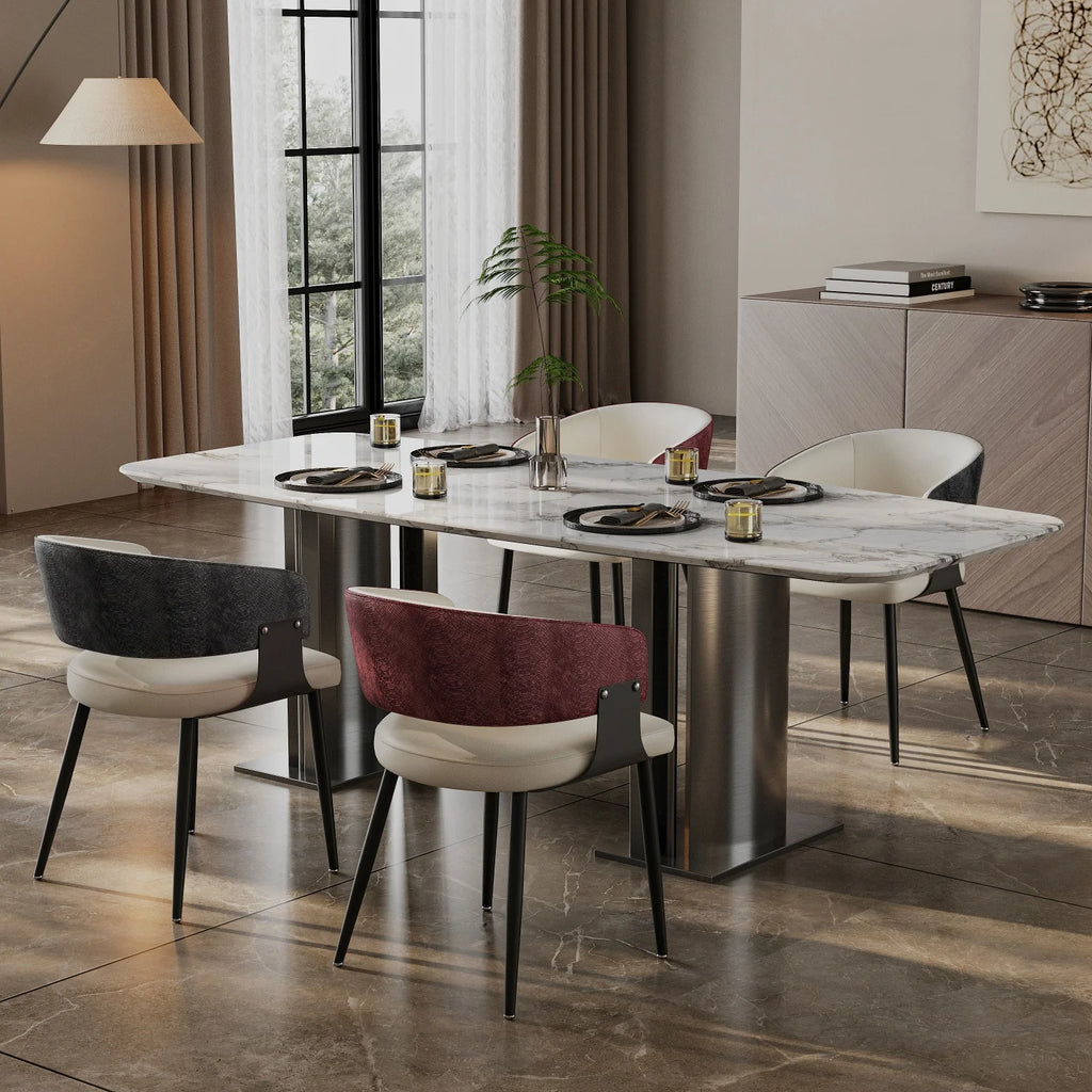 OEM Dining Chairs Microfiber Leather Wide Cushioned Seat Upholstered