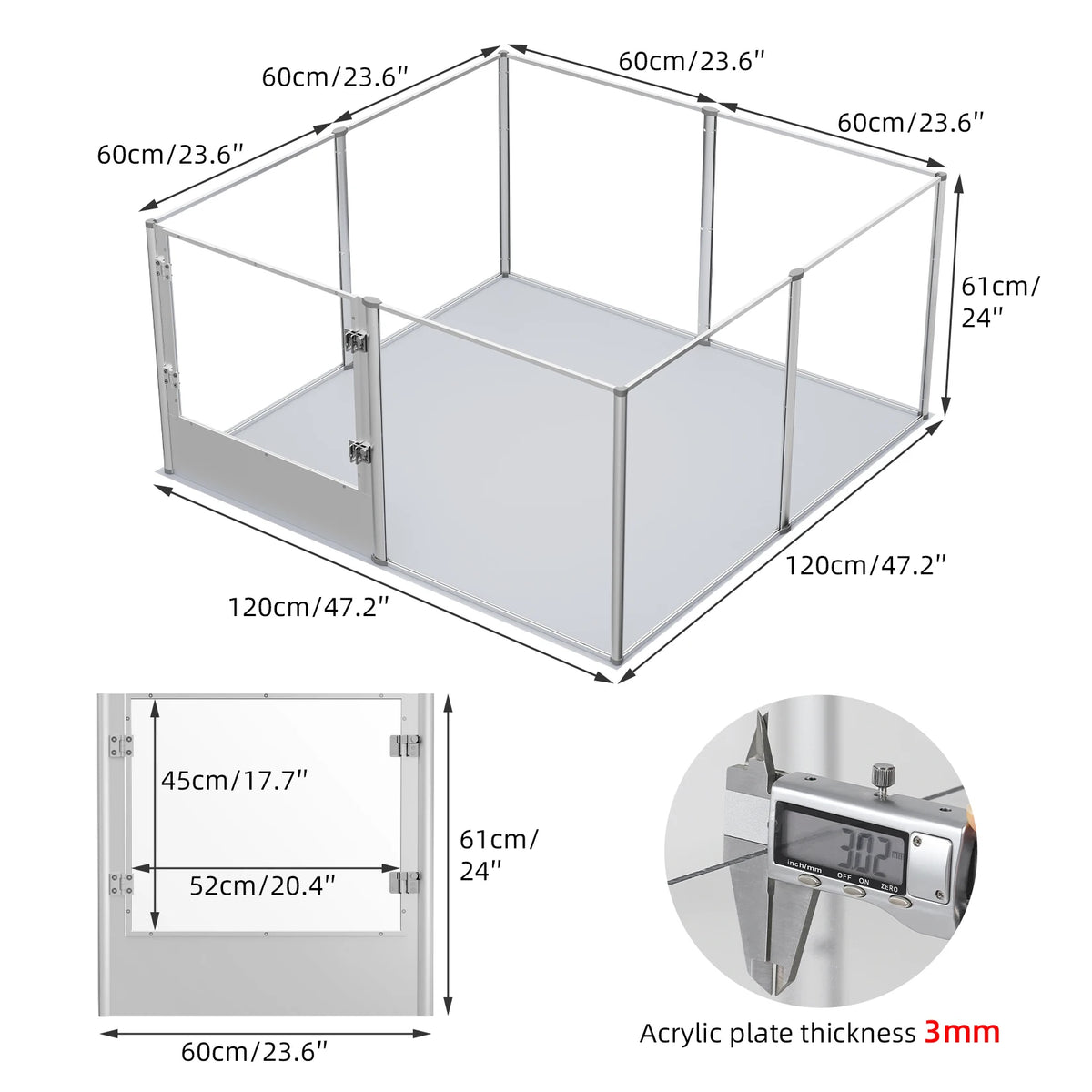 OEM Acrylic Dog Playpen 8 Panels Waterproof Pad Silver 120x120x61cm