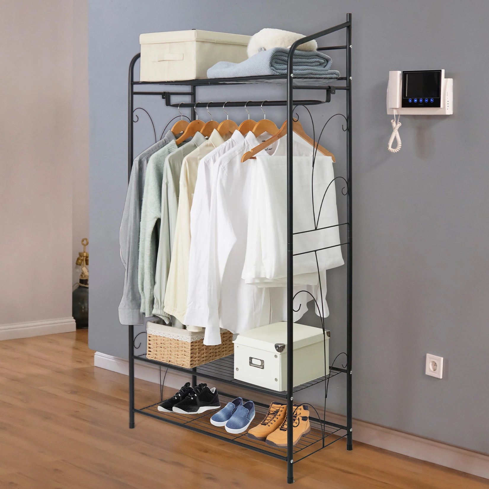 OEM Clothes Rack Heavy Duty Metal Frame Hanging Rail Black