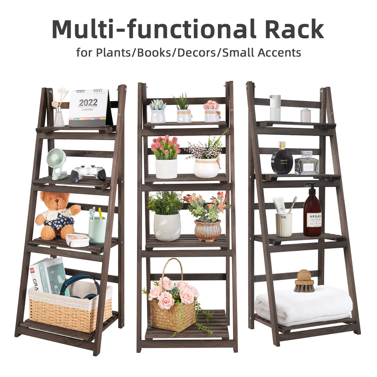Plant Stand - 4-Tier Ladder Shelf - Wooden Design - Brown