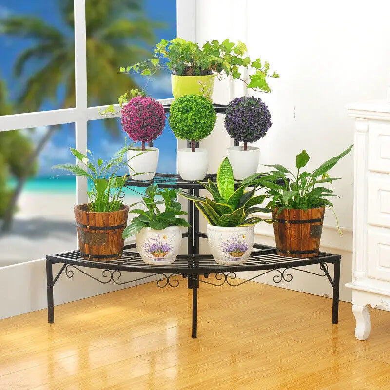 OEM Plant Stand 3-Tier Quarter Round Metal Corner Shelf