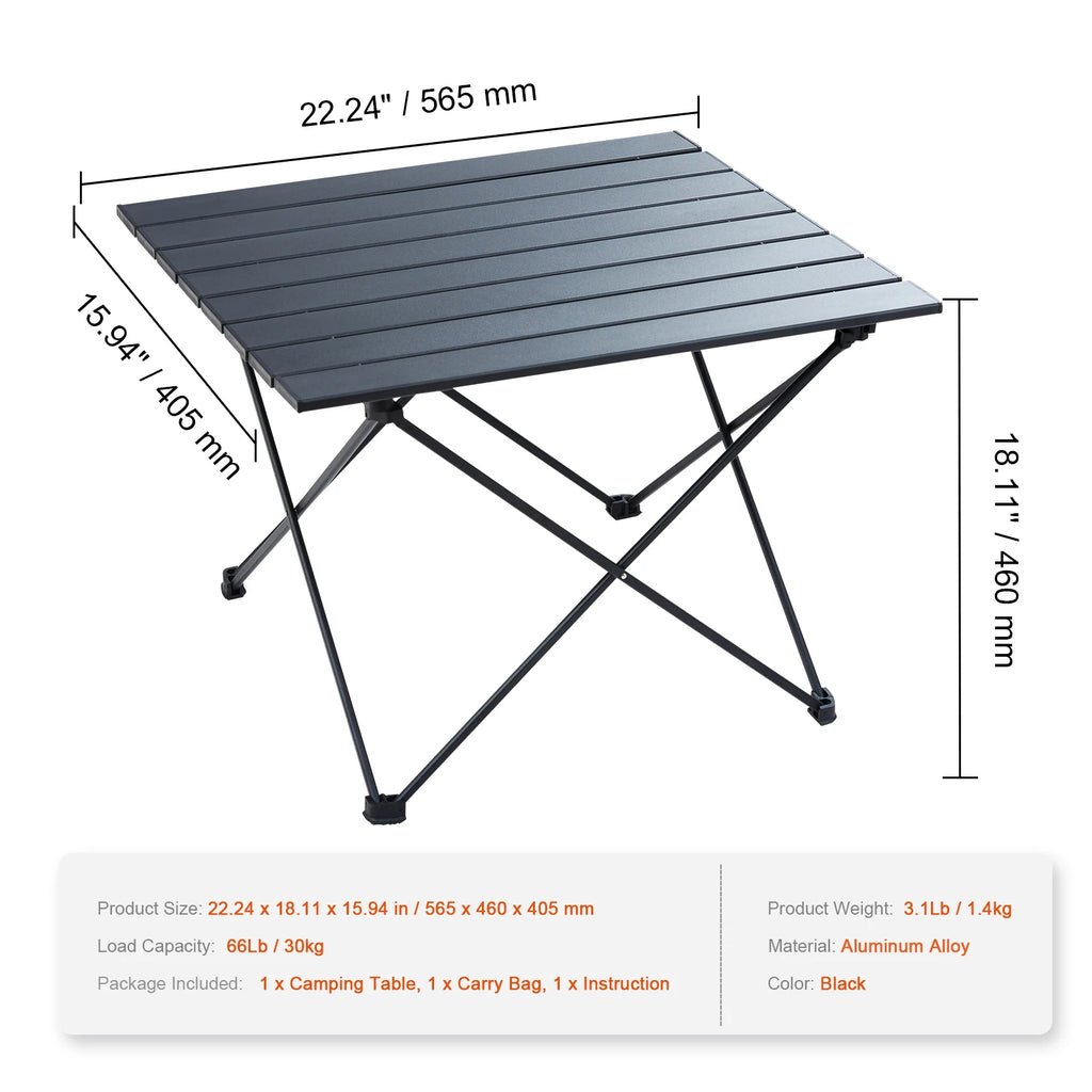 OEM Folding Camping Table Aluminium Portable Black 66lb 56.5x46x40.5cm