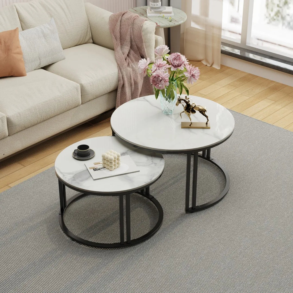 OEM Coffee Table Set 2 Piece Sintered Stone Black/White