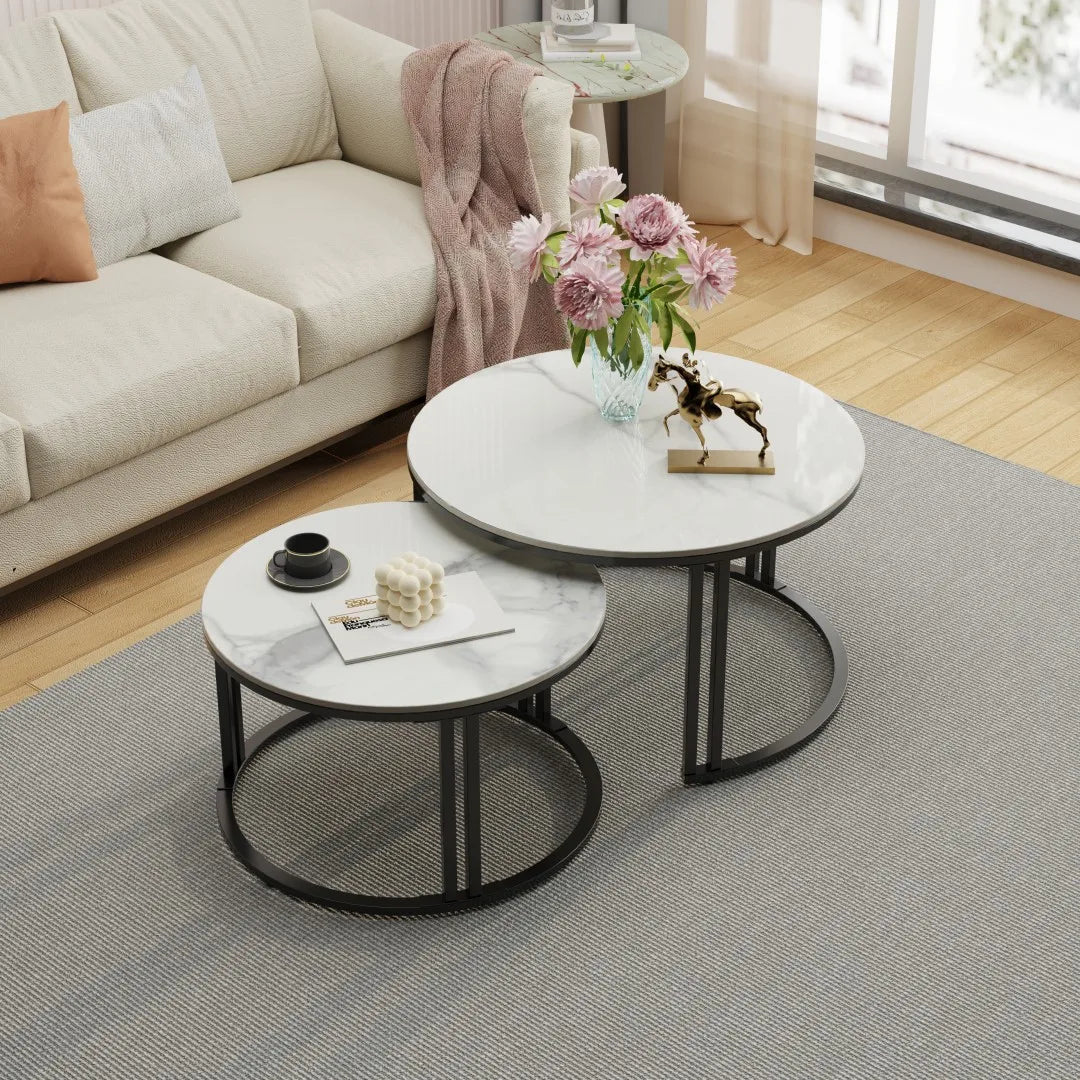 OEM Coffee Table Set 2 Piece Sintered Stone Black/White