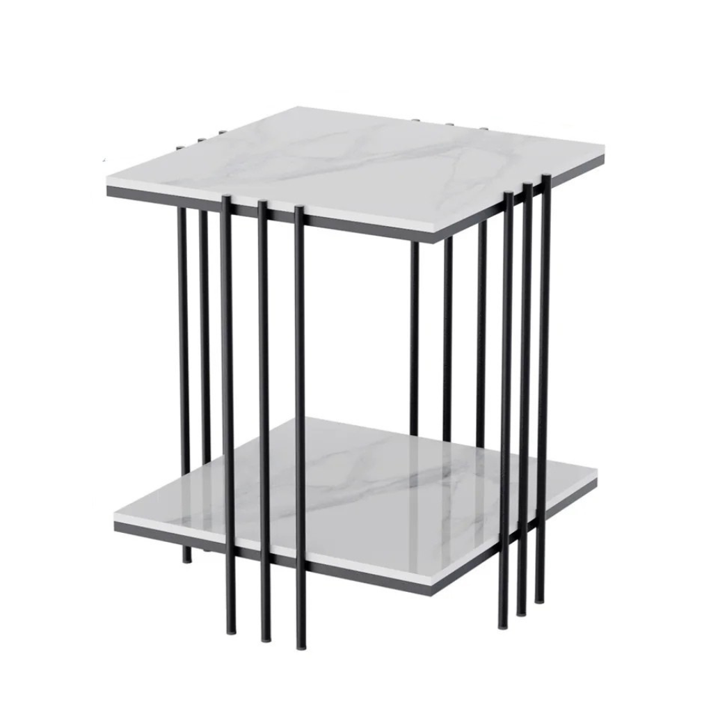 OEM Side Table Sintered Stone White Marble Look