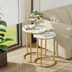 OEM Side Tables Set Of 2 Sintered Stone Top White/Gold