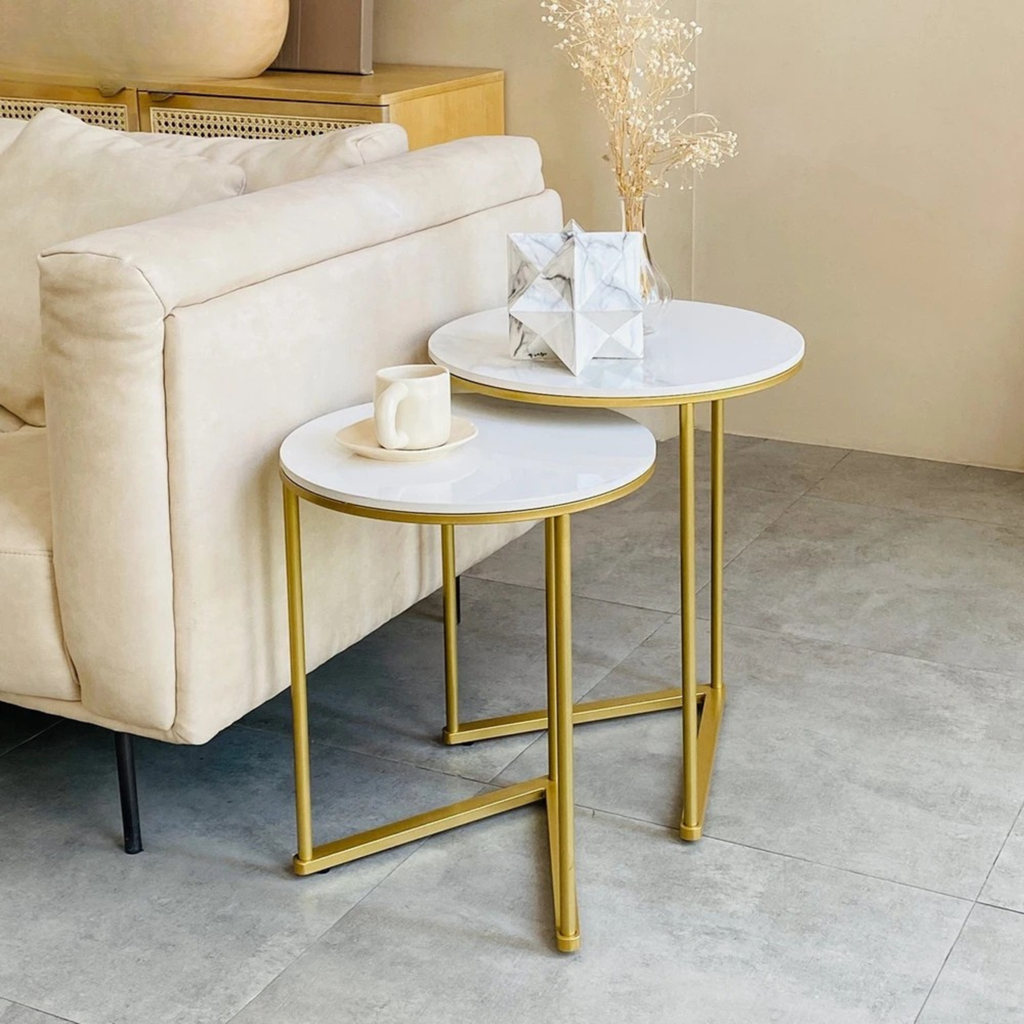 OEM Nesting Coffee Tables 2-Tier Gold & White