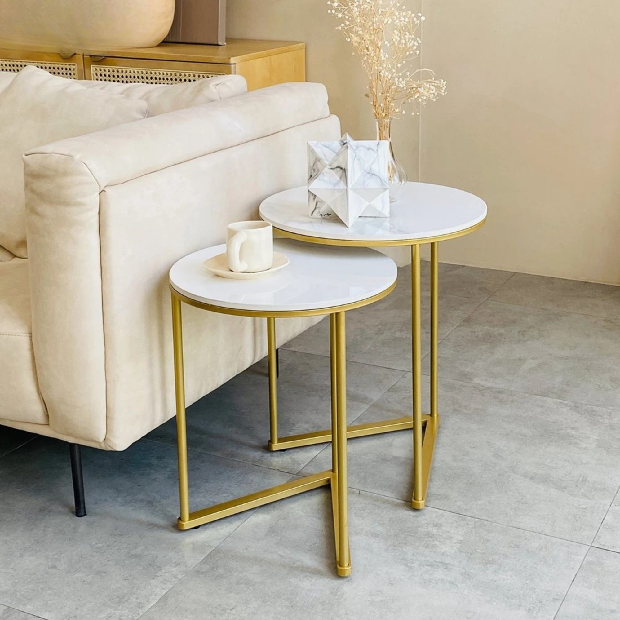 OEM Nesting Coffee Tables 2-Tier Gold & White